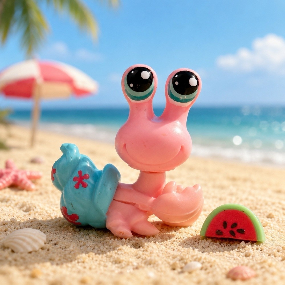 2009 LPS Littlest Pet Shop Crab 1403 Pink Blue Shell Watermelon Accessory Gen 2